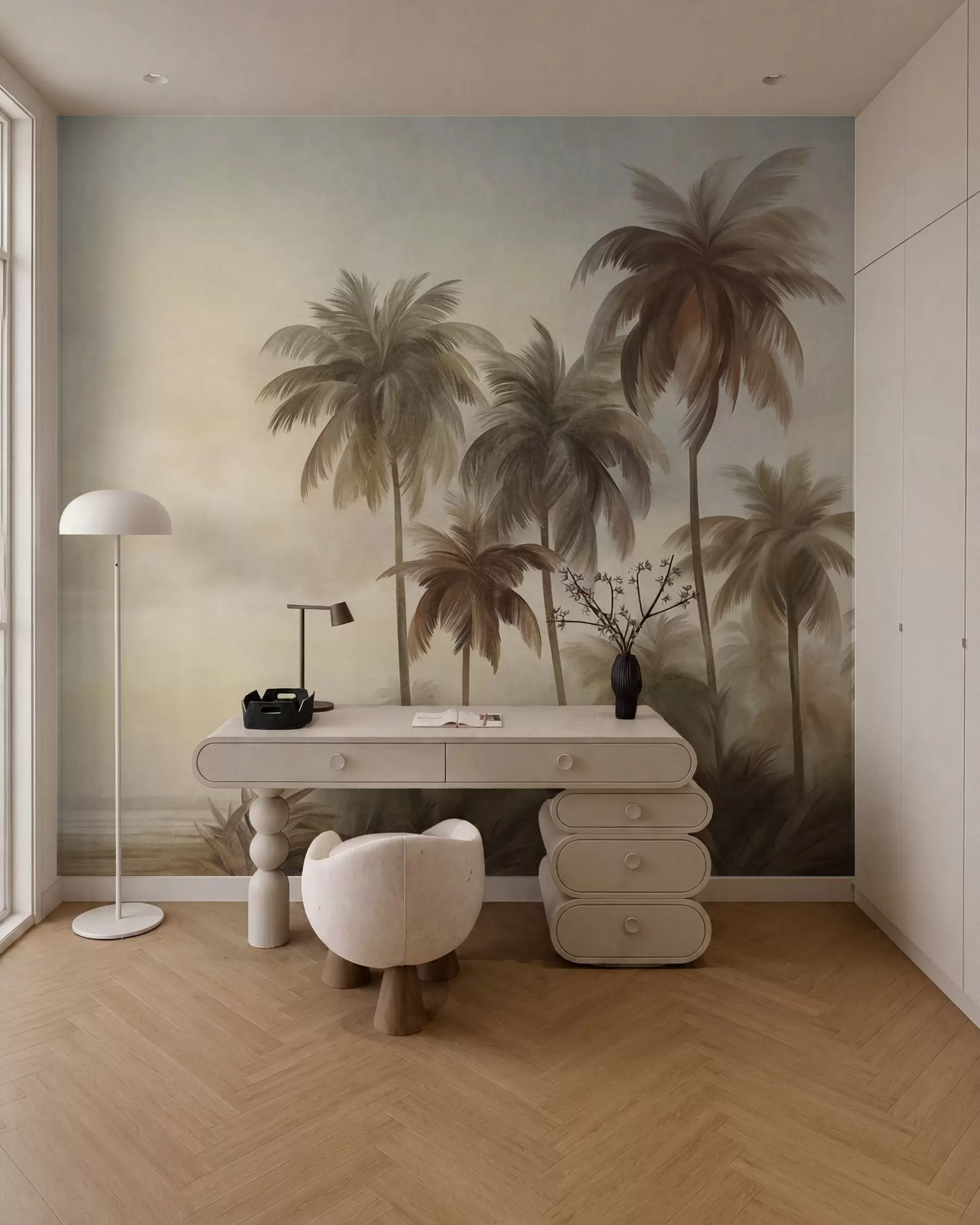 Papier peint photo Palmiers, paysage tropical, art texturé w09938