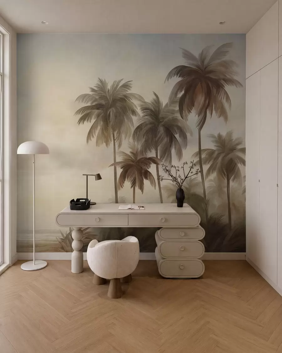 Fotobehang Palmbomen, tropisch landschap, kunst met textuur w09938