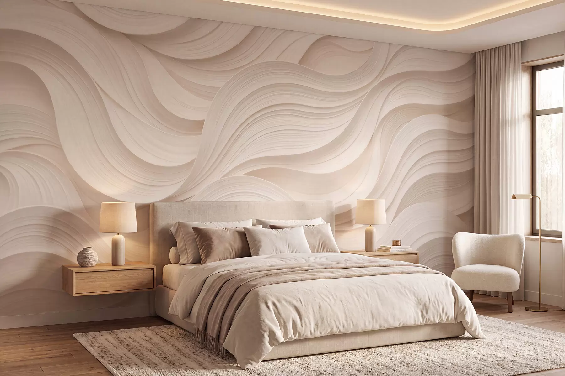 Fotobehang Abstracte golvende beige golven in 3D-stijl w09957