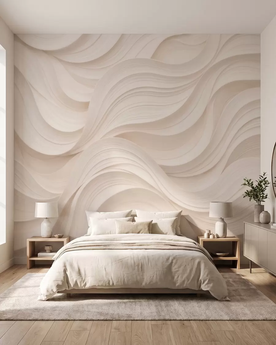 Papier peint photo Vagues abstraites de couleur beige en style 3D w09957