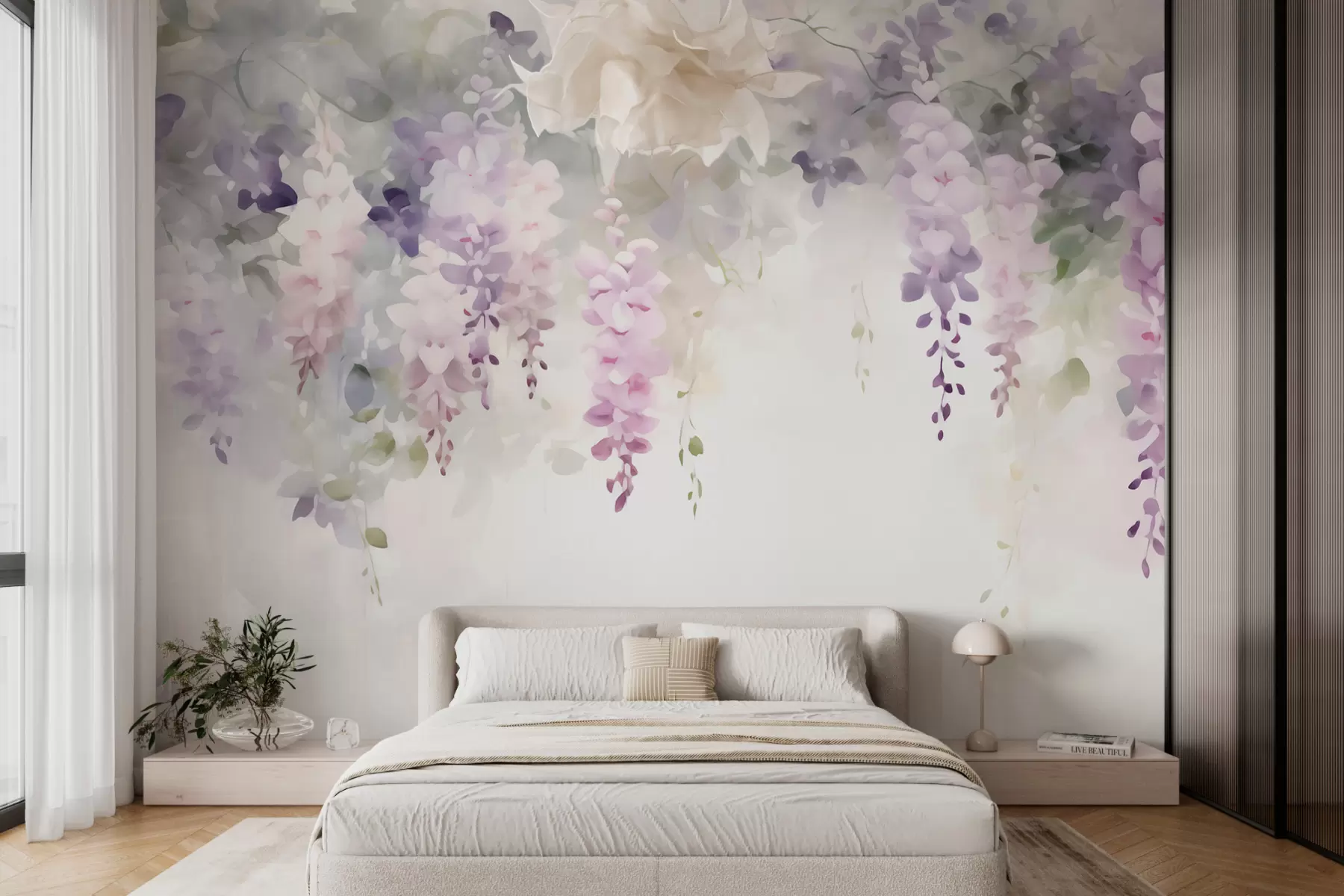 Fotobehang Hangende blauweregenbloemen w05795