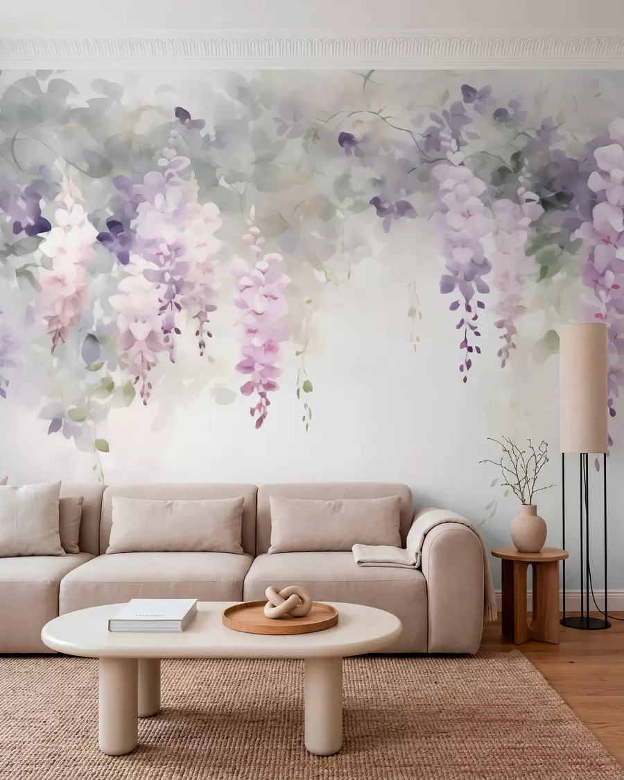 Fotobehang Hangende blauweregenbloemen w05795