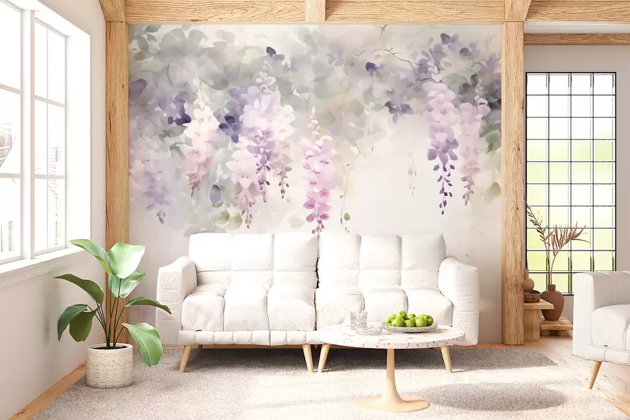 Fotobehang Hangende blauweregenbloemen w05795