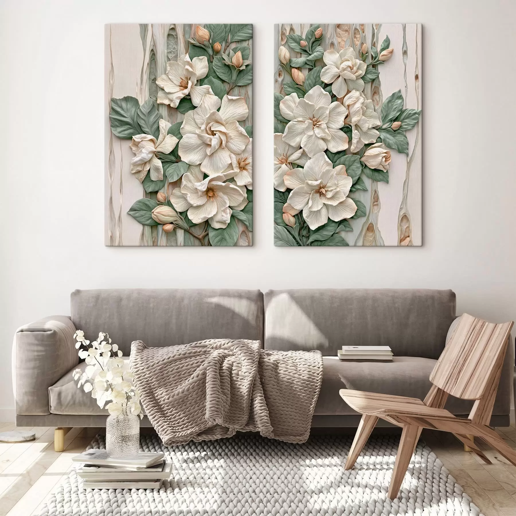 Schilderijen Abstracte bloemen met bladeren m30711