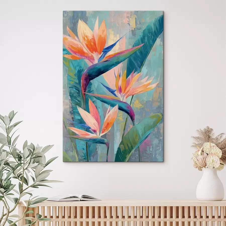  Peintures Une strelitzia aux couleurs éclatantes, représentée dans un style pictural s50150