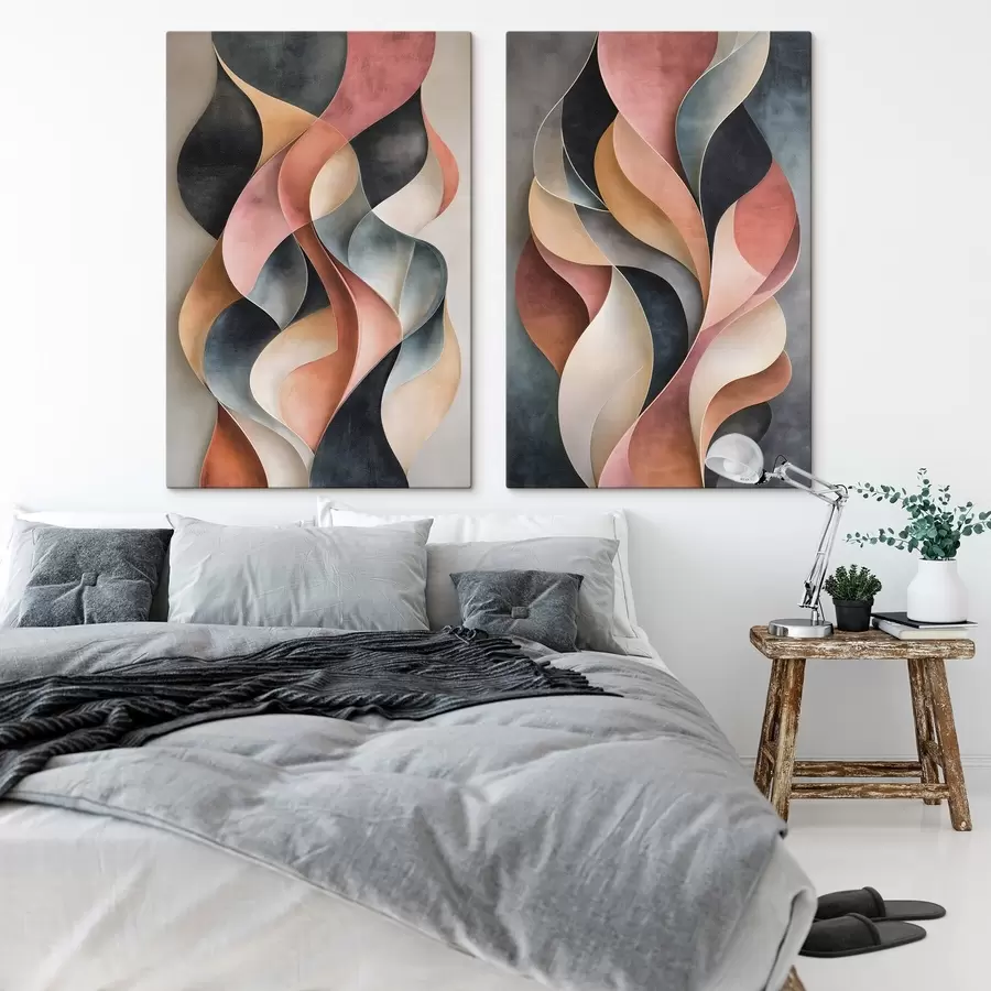 Fotobehang Abstracte golven in tinten zwart en terracotta m30816