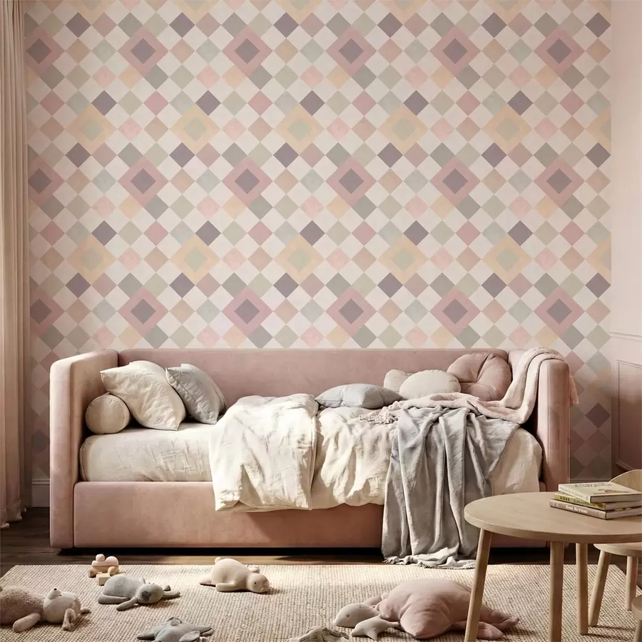Fotobehang Pastelkleurige diamanten in warme tinten a01247