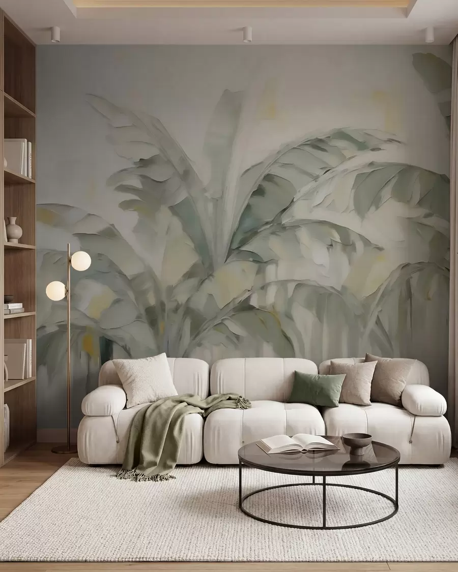 Fotobehang Abstracte palmbladeren, schilderijimitatie w05826