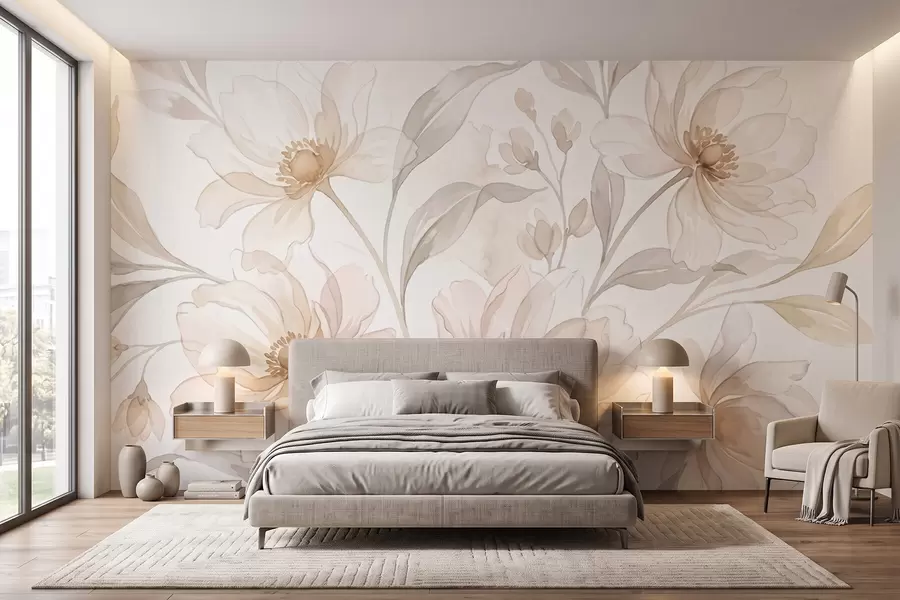 Papier peint photo Des pivoines aériennes aux douces nuances de beige poudré w10002