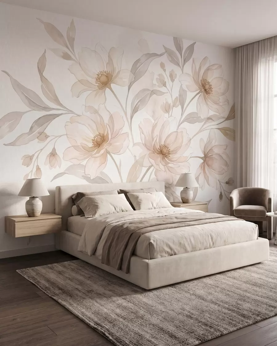 Papier peint photo Des pivoines aériennes aux douces nuances de beige poudré w10002