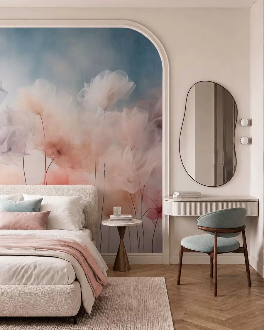 Fotobehang Luchtige bloemen in delicate pasteltinten w05818