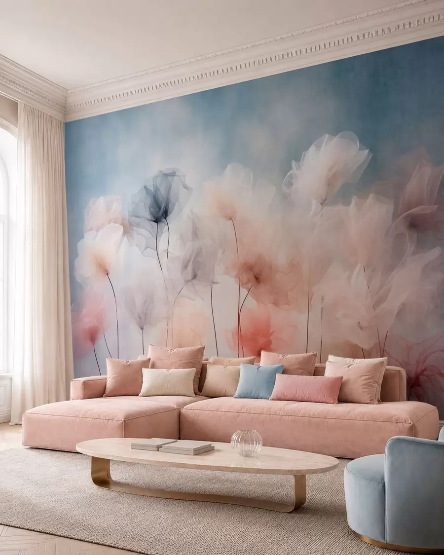 Fotobehang Luchtige bloemen in delicate pasteltinten w05818