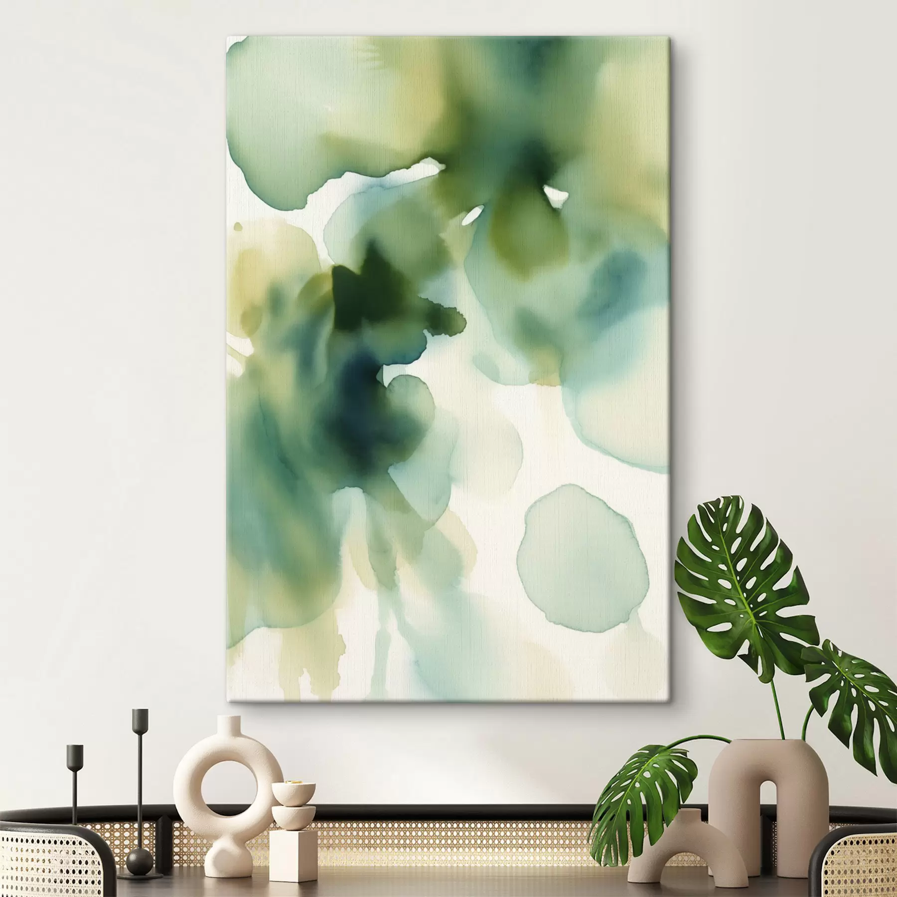  Schilderijen Abstracte aquarelstijl met vloeiende vormen in groene tinten s50206