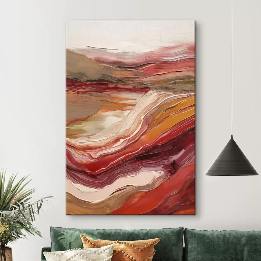  Peintures Paysage abstrait composé de couches texturées de rouge, d'orange et de beige s50216