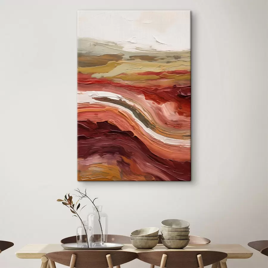  Peintures Paysage abstrait composé de couches texturées de rouge, d'orange et de beige s50217
