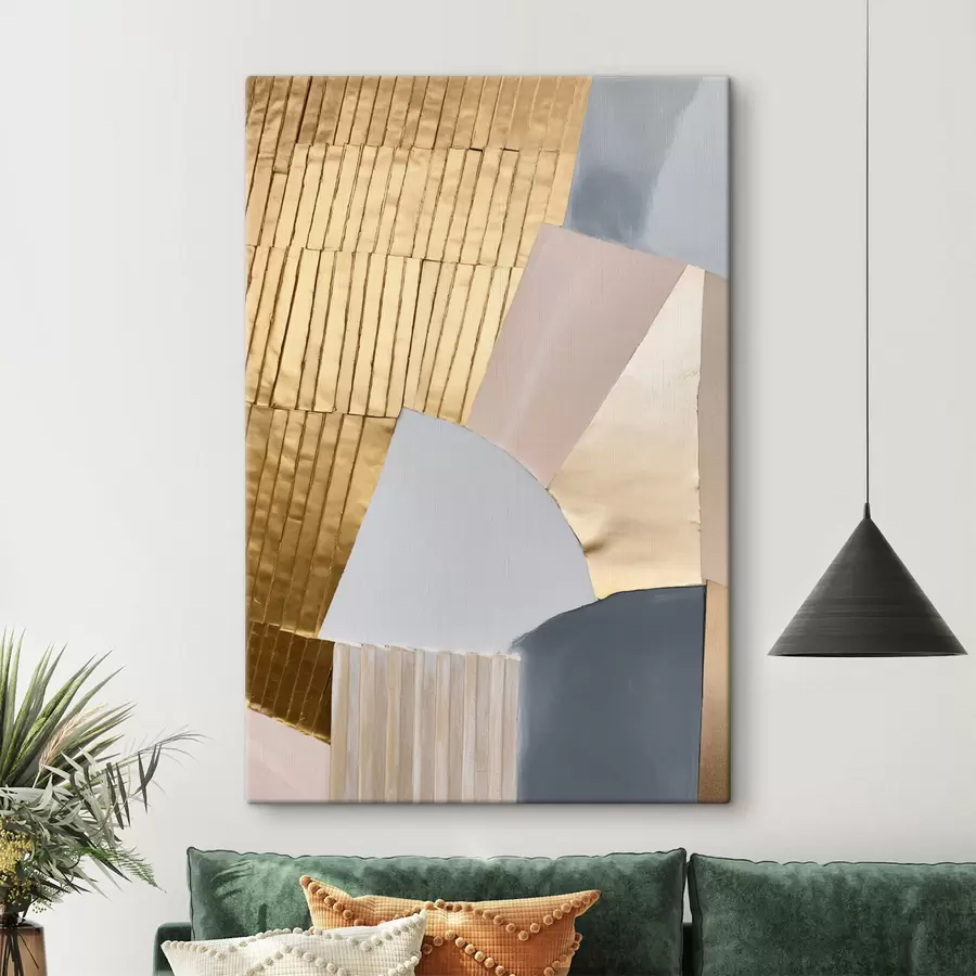  Peintures Formes géométriques abstraites aux textures jaunes, rose pâle et grises s50220