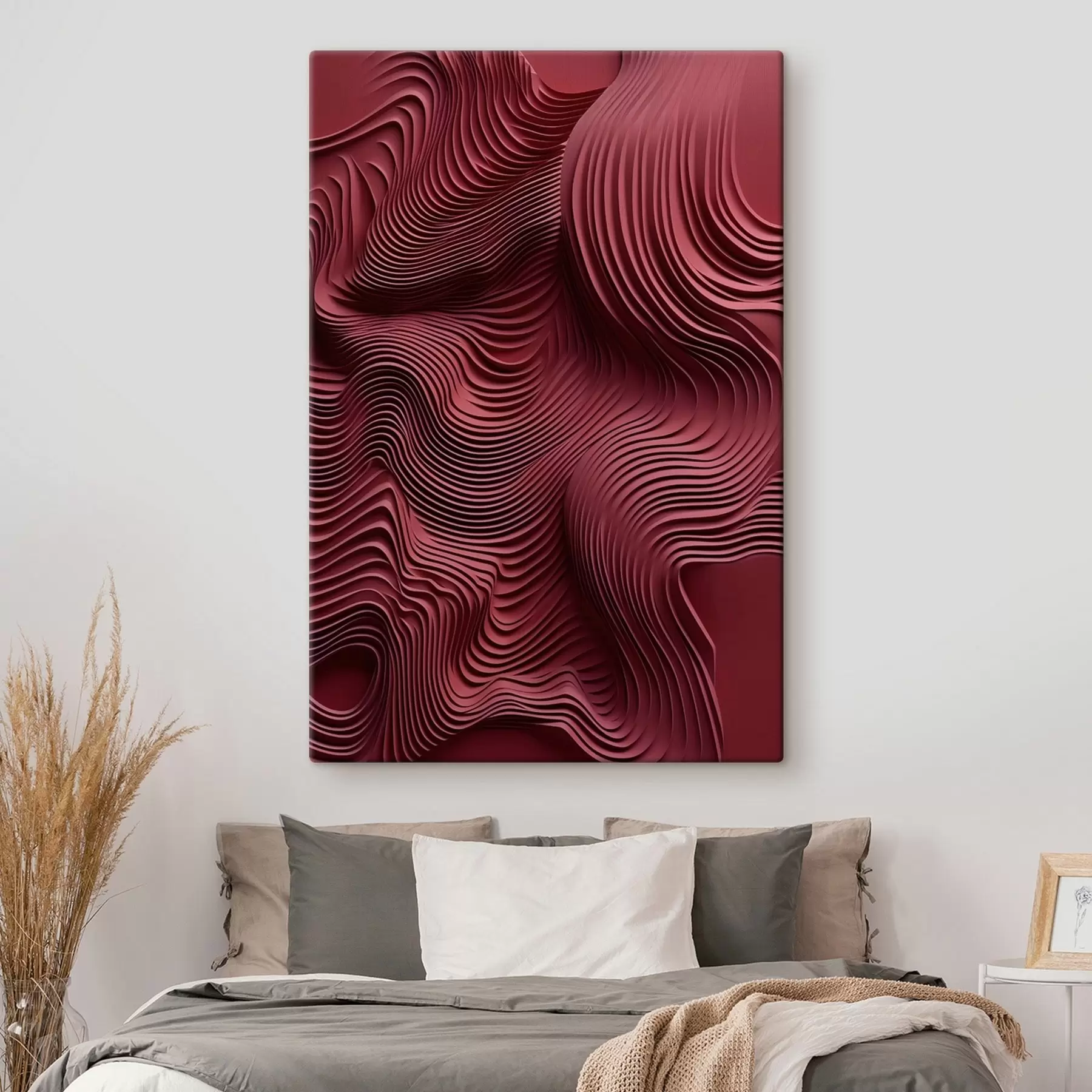  Peintures Rouge foncé, textures abstraites lisses, ondulées et superposées, art moderne s50222