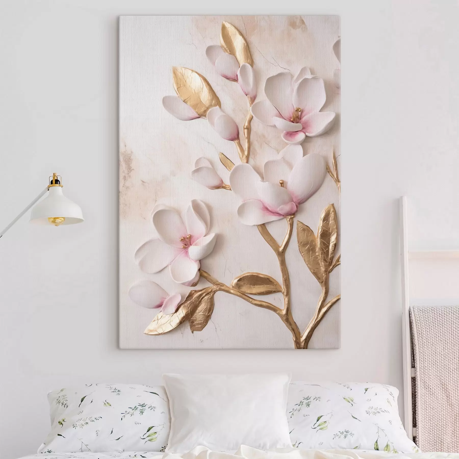  Schilderijen Magnoliabloemen in een zachtroze tint met textuur en gele accenten s50230