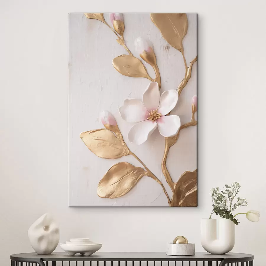  Peintures Fleurs de magnolia d'un rose délicat, texturées, rehaussées de touches jaunes s50231