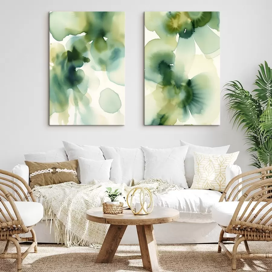  Peintures Peinture à l'aquarelle de style abstrait, aux formes fluides dans des nuances de vert m30836