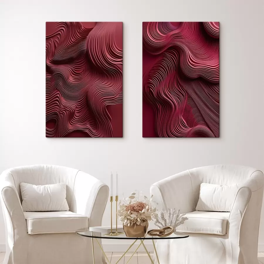  Peintures Rouge foncé, textures abstraites lisses, ondulées et superposées, art moderne m30844