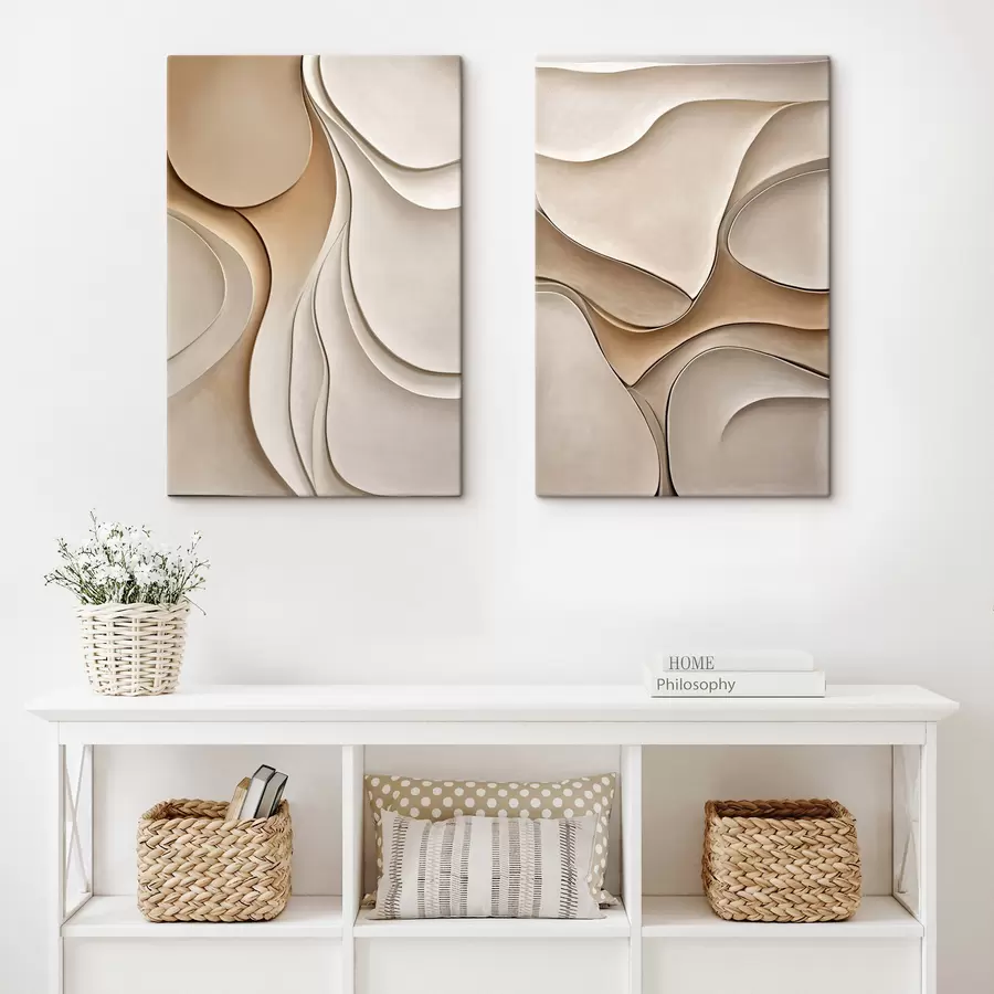  Peintures Des formes abstraites, fluides et organiques, dans des tons neutres de beige et de crème, une œuvre d'art texturée m30845