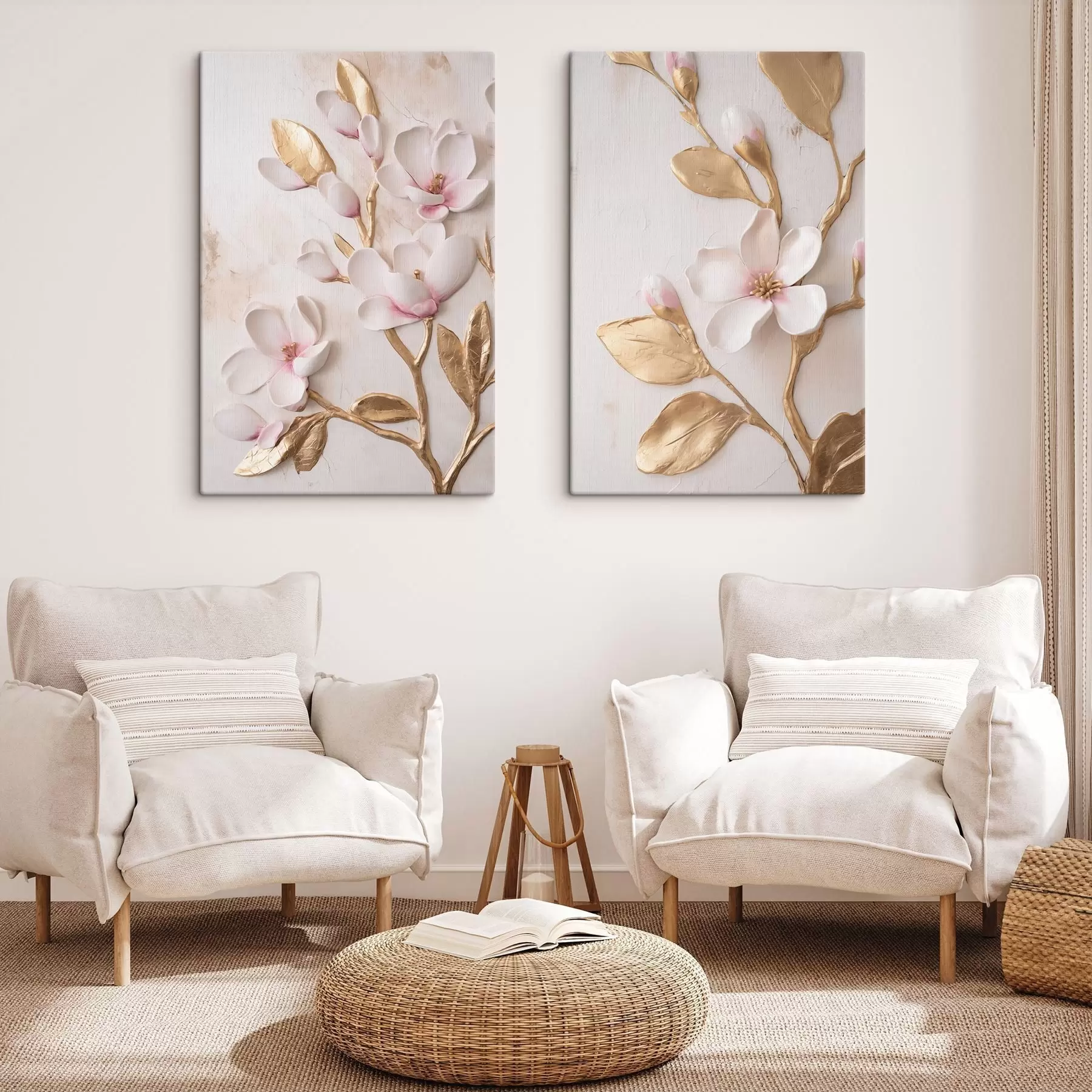  Peintures Fleurs de magnolia d'un rose délicat, texturées, rehaussées de touches jaunes m30848