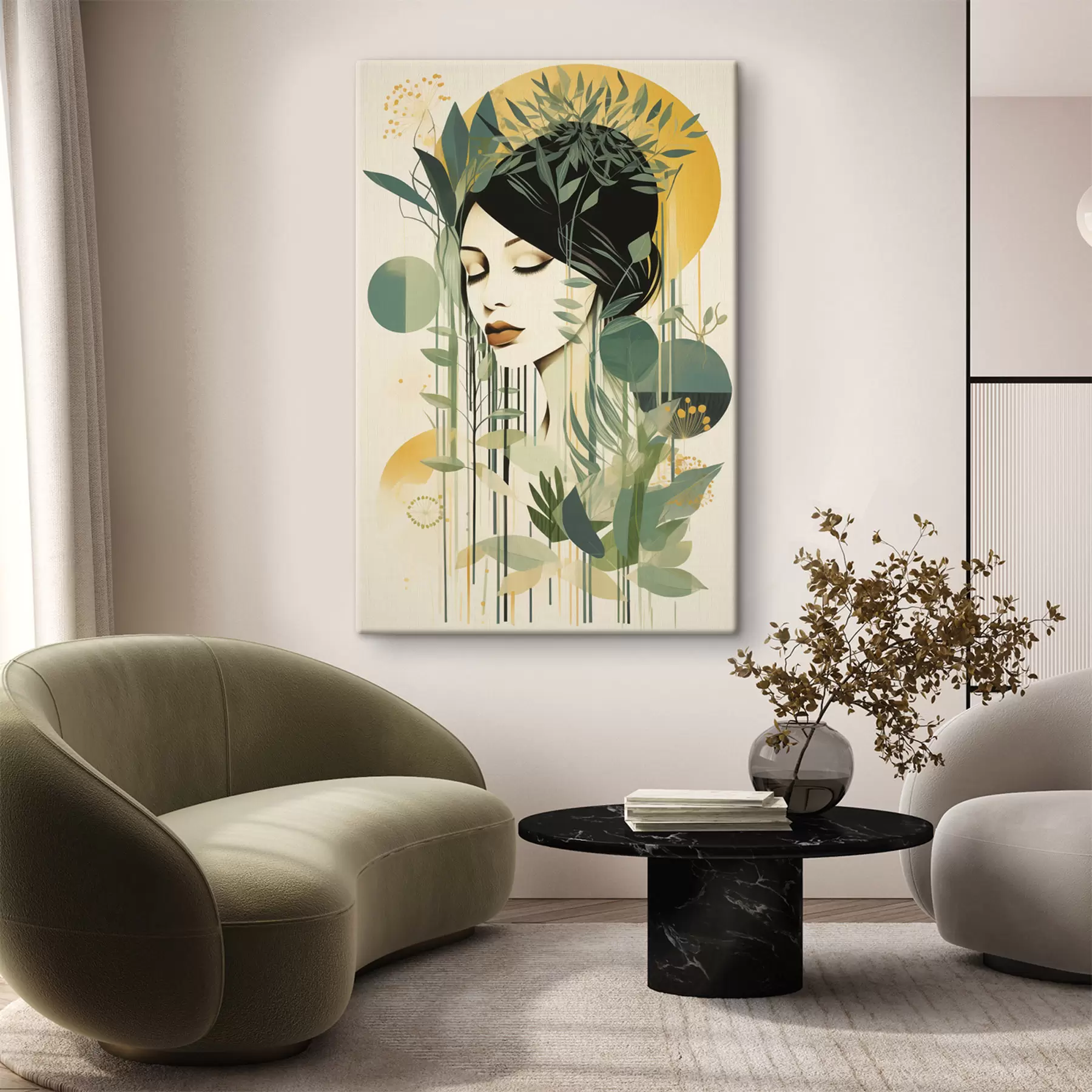  Peintures Une femme avec des plantes s50249