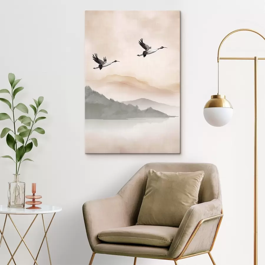 Peintures Fleurs de cerisier en pleine floraison et oiseaux dans les montagnes s50299