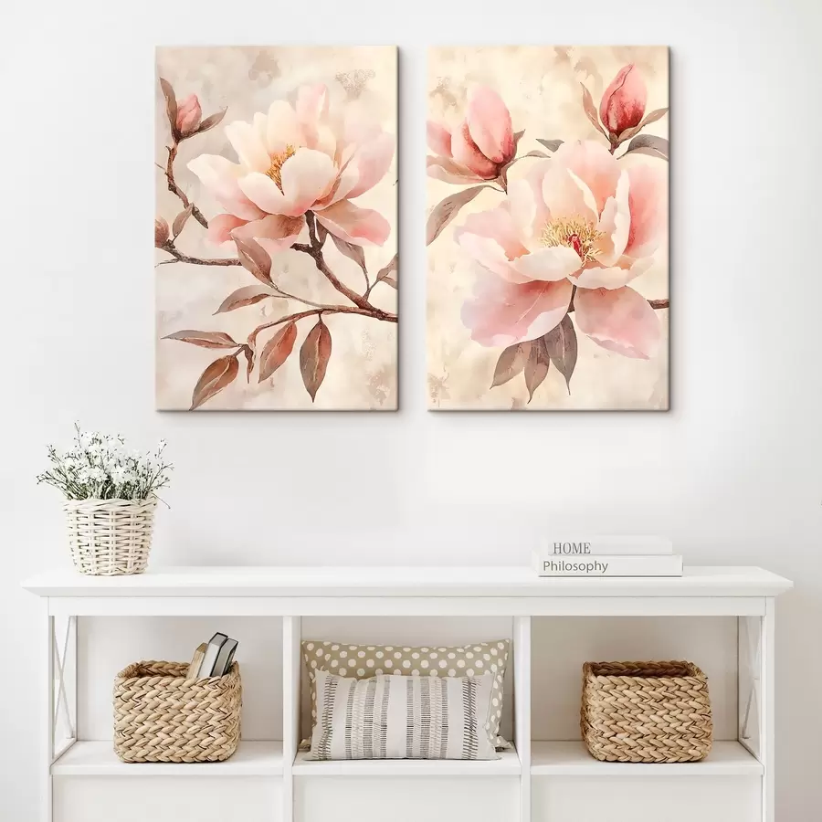  Peintures Pivoines délicates aux teintes poudrées m30871