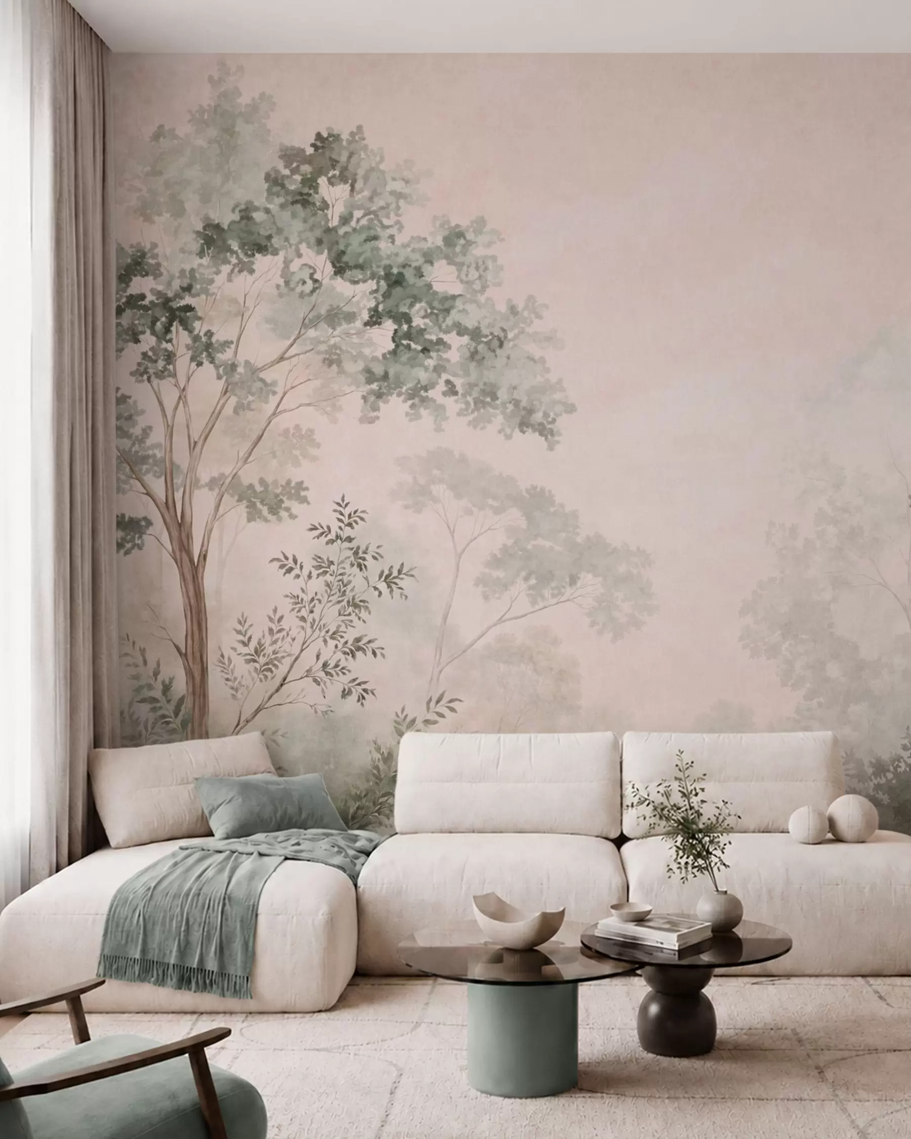 Papier peint photo Bosquet rose poudré w05856