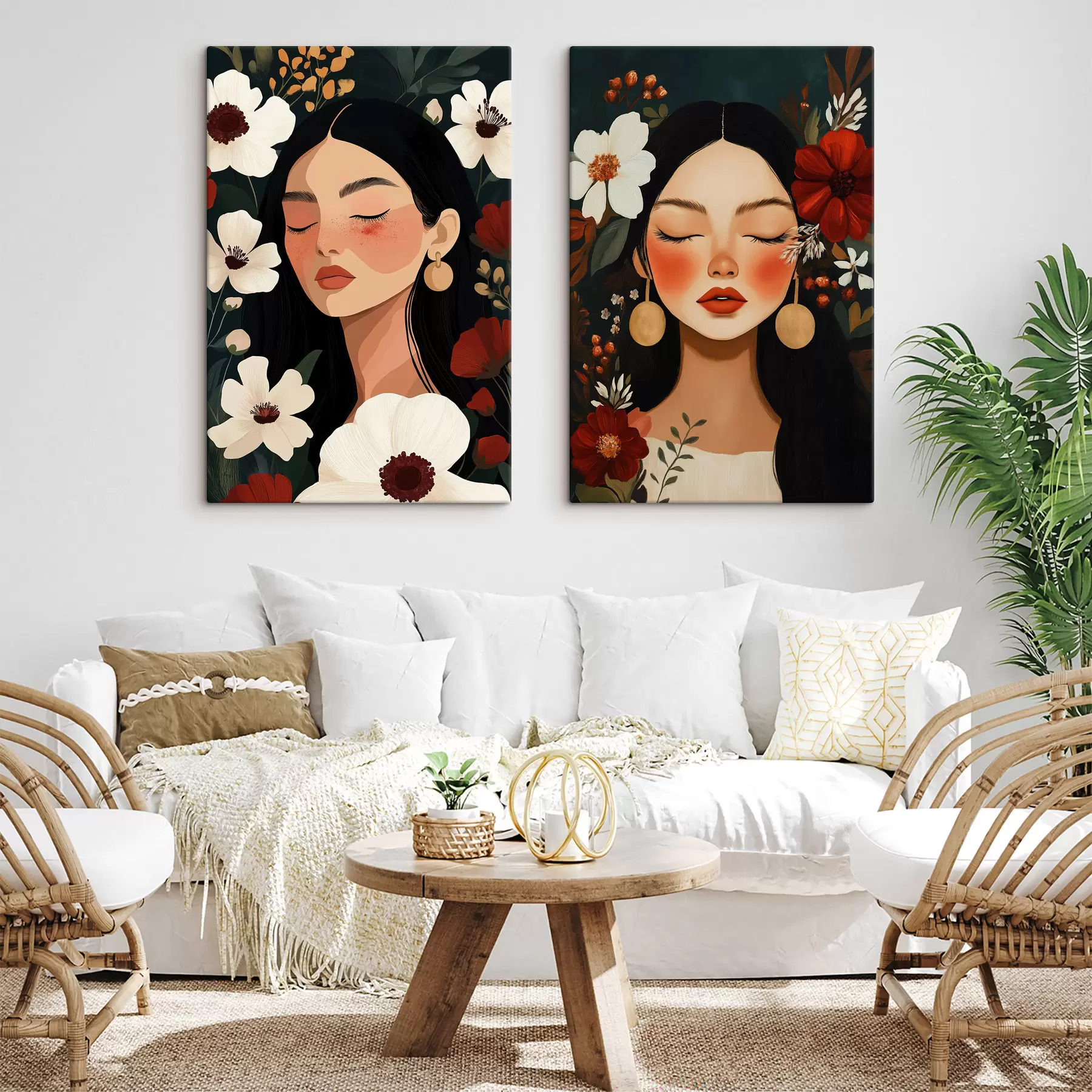  Peintures Des filles avec des fleurs m30883
