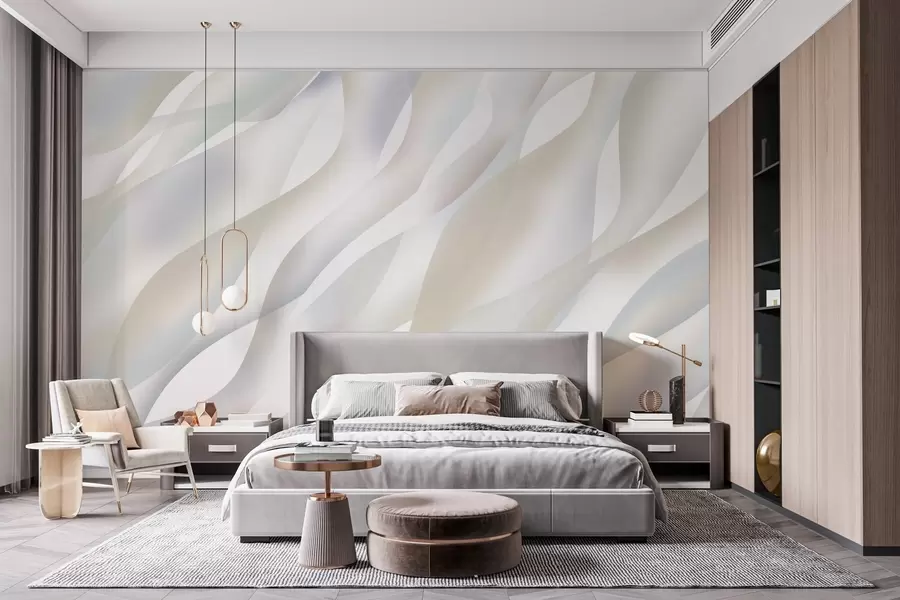 Papier peint photo Vagues abstraites dans des nuances de gris et de beige sur fond blanc w05758