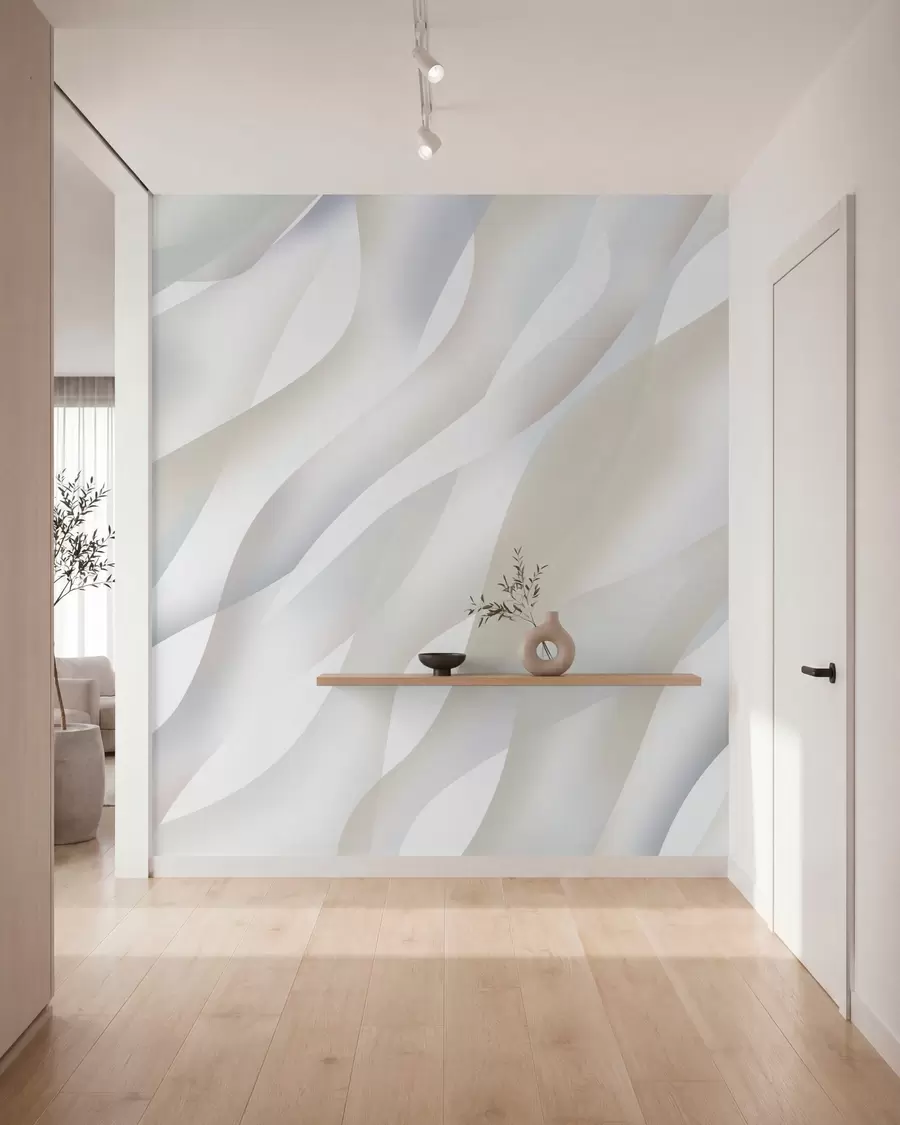 Fotobehang Abstracte golven in grijstinten en beige tegen een witte achtergrond w05758