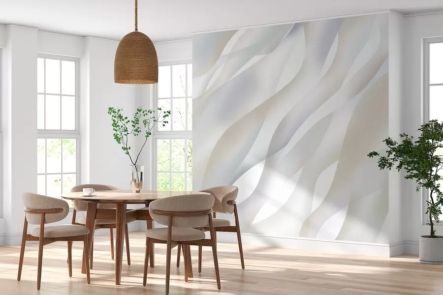 Papier peint photo Vagues abstraites dans des nuances de gris et de beige sur fond blanc w05758