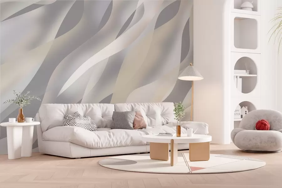 Fotobehang Abstracte golven in grijstinten en beige tegen een donkergrijze achtergrond w05758v2