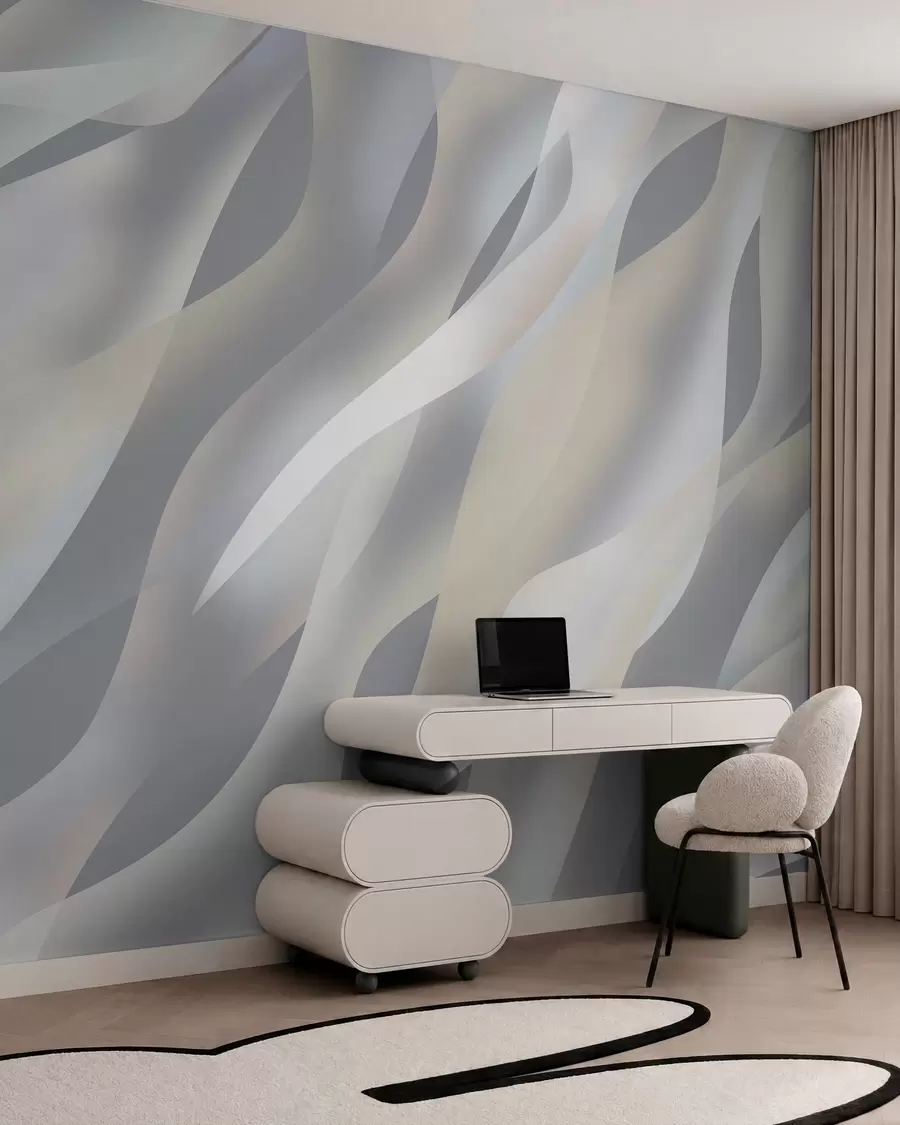 Papier peint photo Vagues abstraites dans des nuances de gris et de beige sur un fond gris foncé w05758v2