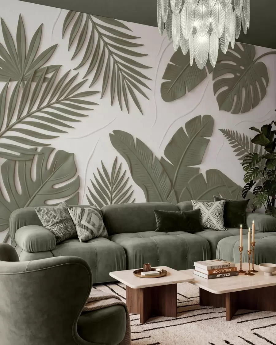 Fotobehang Groene, gestructureerde bladeren w09995