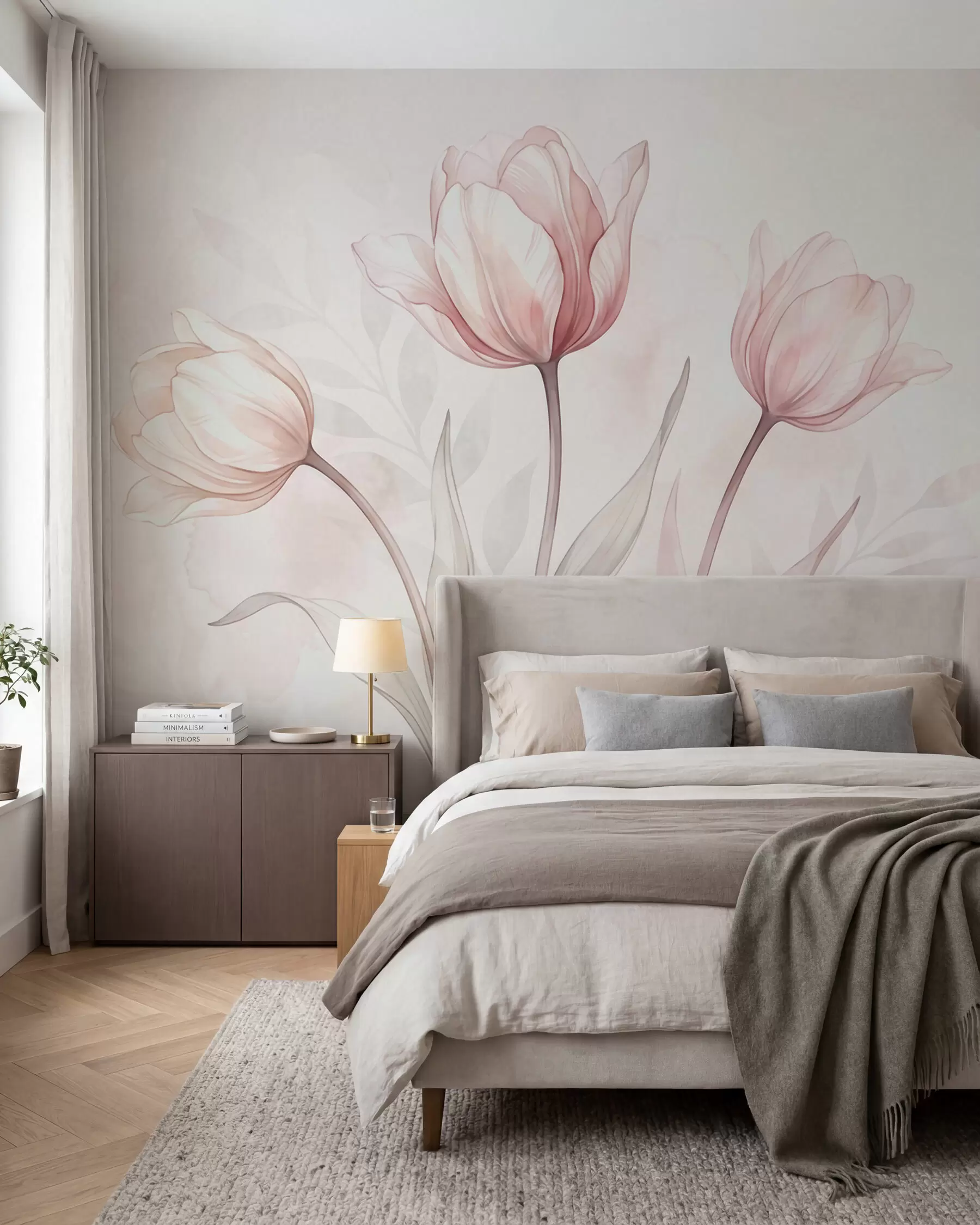 Fotobehang Verfijnde tulpen in aquarelstijl w10005