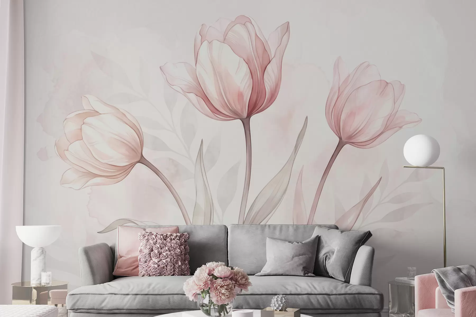 Papier peint photo Des tulipes délicates, dans un style aquarelle w10005