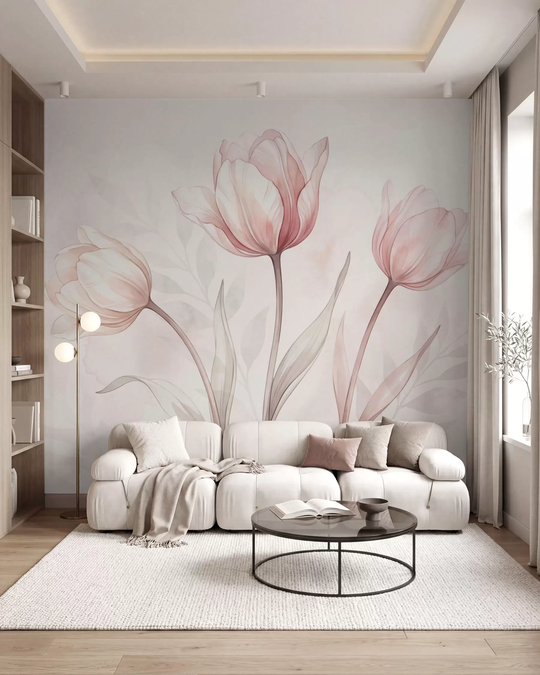 Fotobehang Verfijnde tulpen in aquarelstijl w10005
