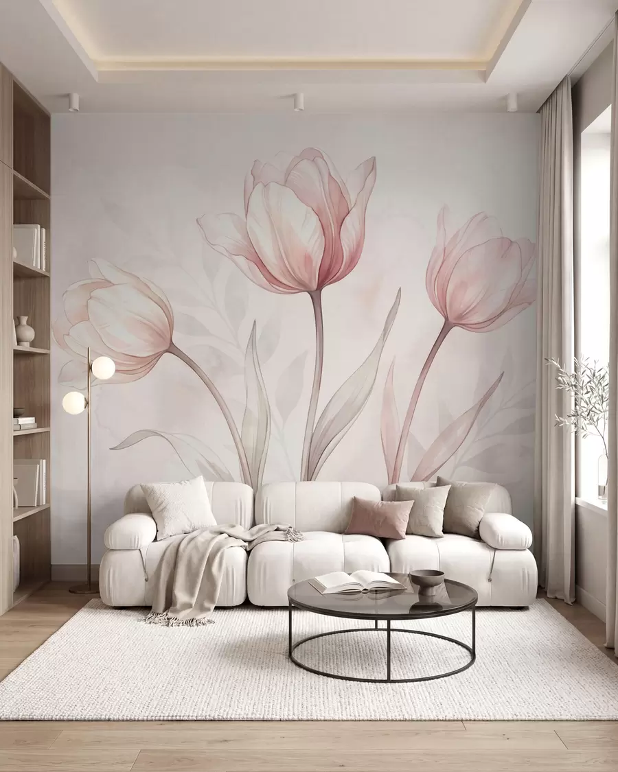 Fotobehang Verfijnde tulpen in aquarelstijl w10005