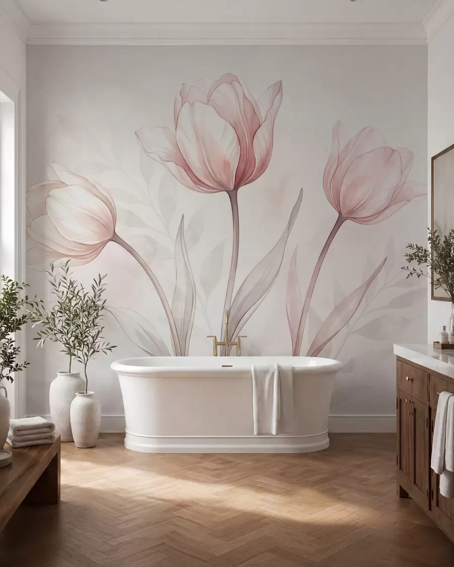 Fotobehang Verfijnde tulpen in aquarelstijl w10005