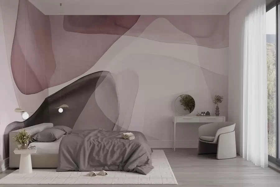 Fotobehang Abstracte vormen in roze en donkerbruine tinten, met een structuur en doorschijnende lagen w10022v1