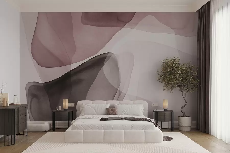 Fotobehang Abstracte vormen in roze en donkerbruine tinten, met een structuur en doorschijnende lagen w10022v1