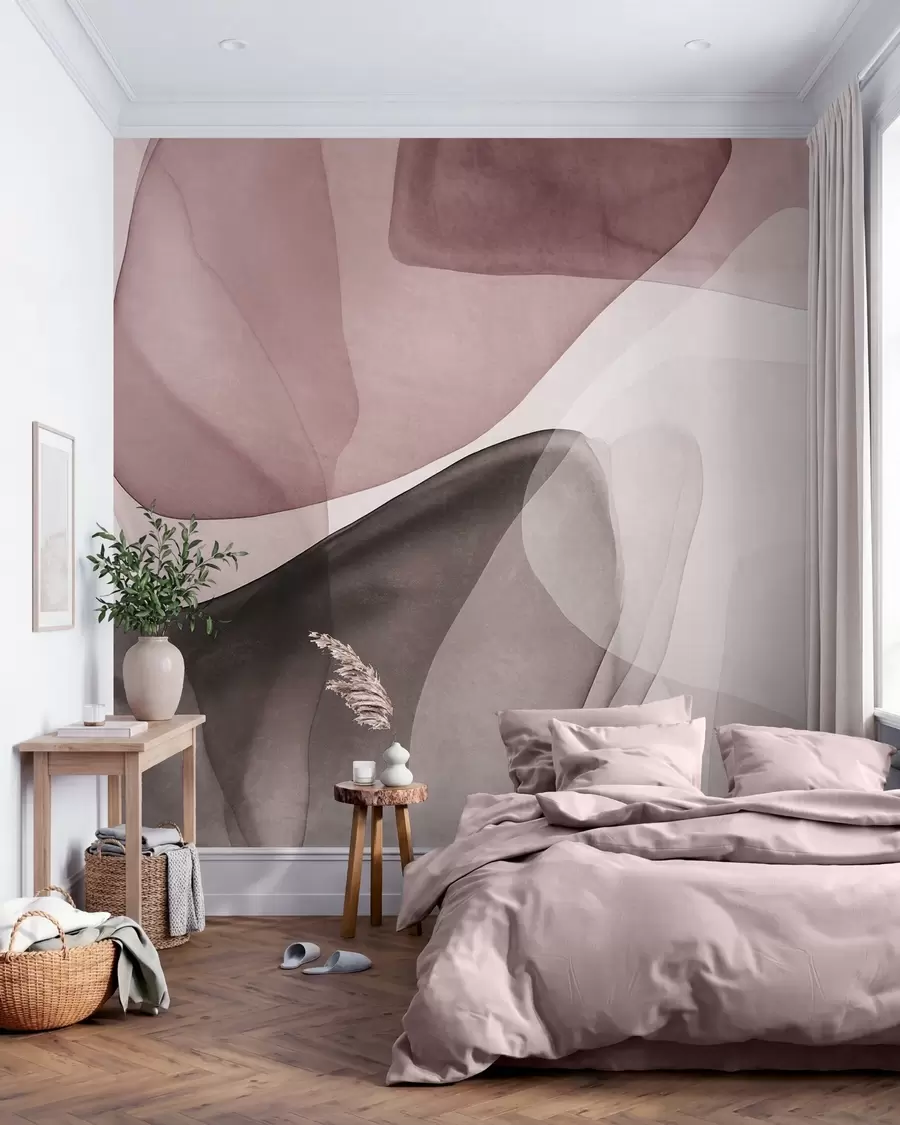 Fotobehang Abstracte vormen in roze en donkerbruine tinten, met een structuur en doorschijnende lagen w10022v1
