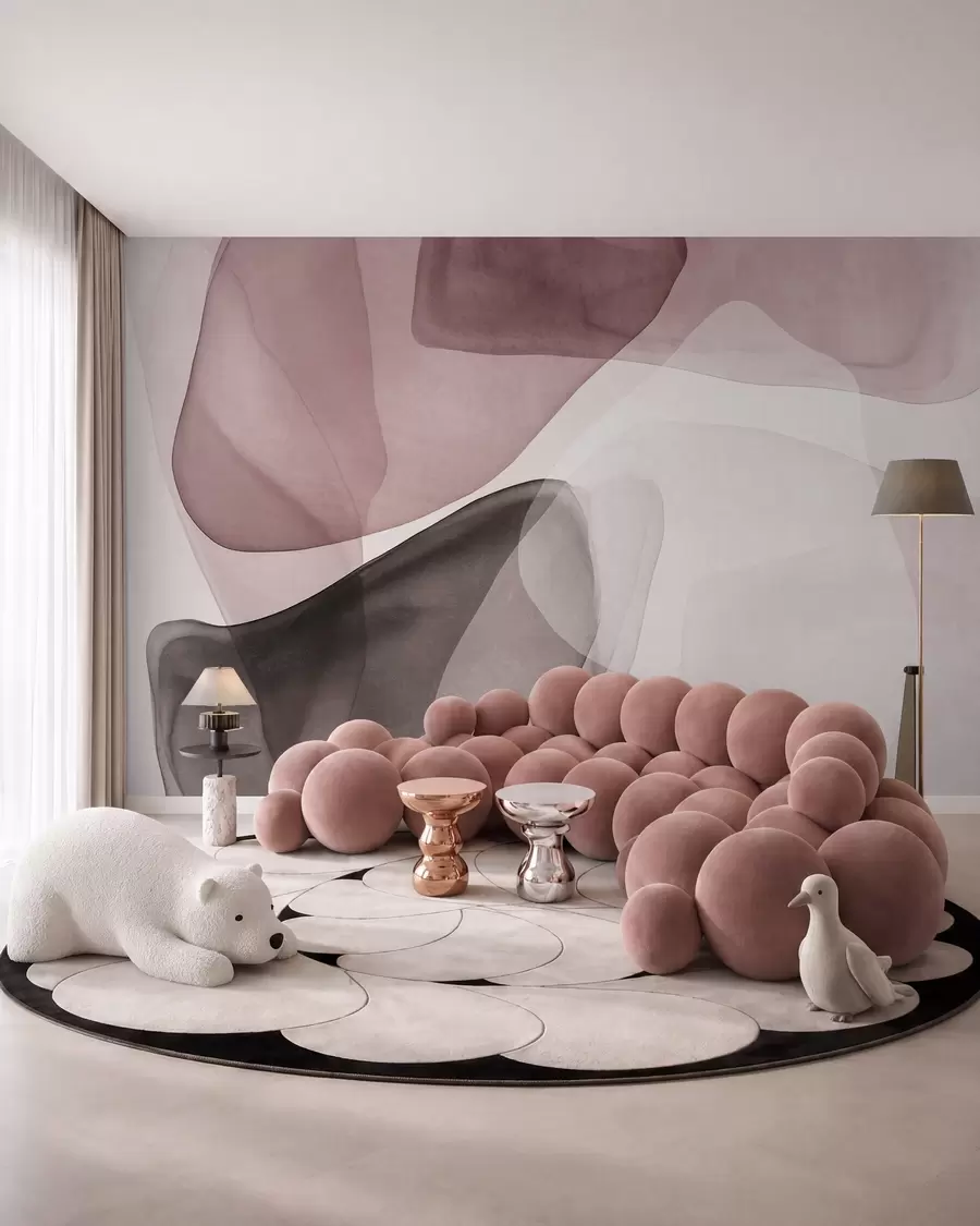 Fotobehang Abstracte vormen in roze en donkerbruine tinten, met een structuur en doorschijnende lagen w10022v1