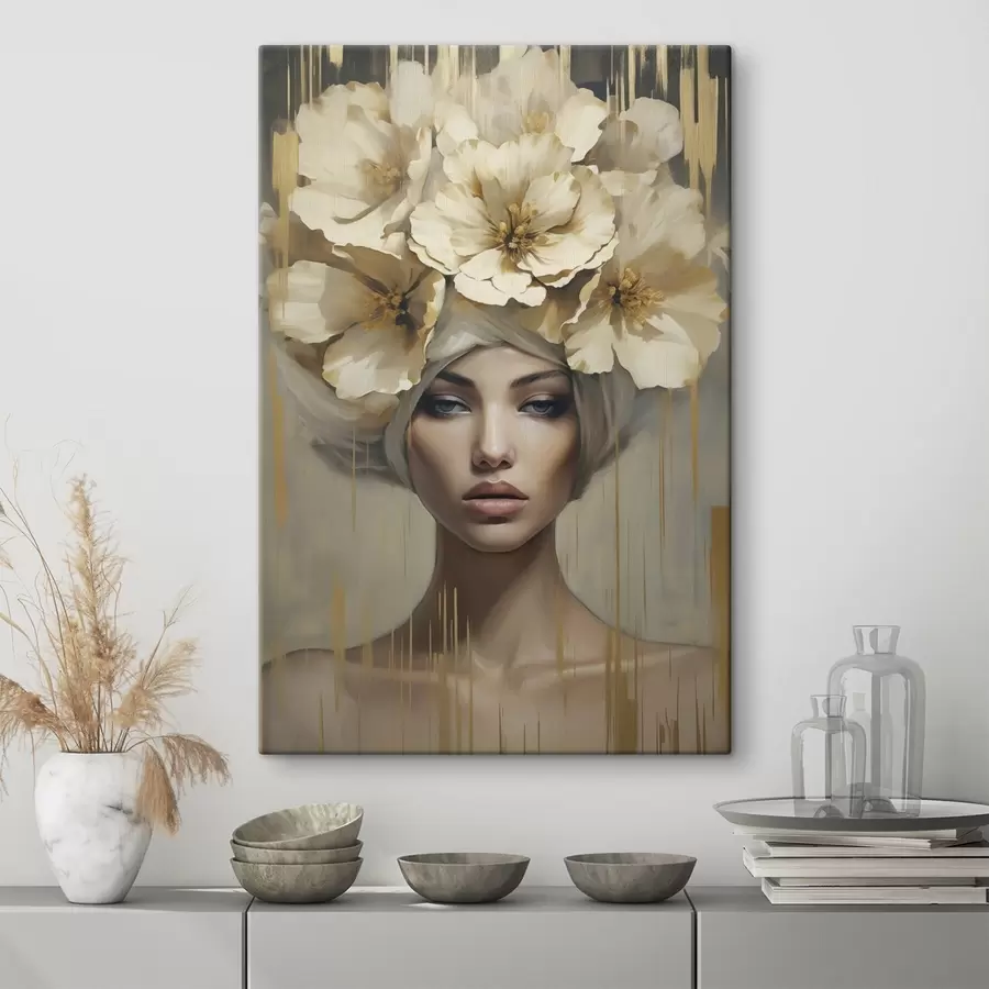  Peintures Femme abstraite avec des fleurs dans les cheveux, imitation d'un tableau s50381
