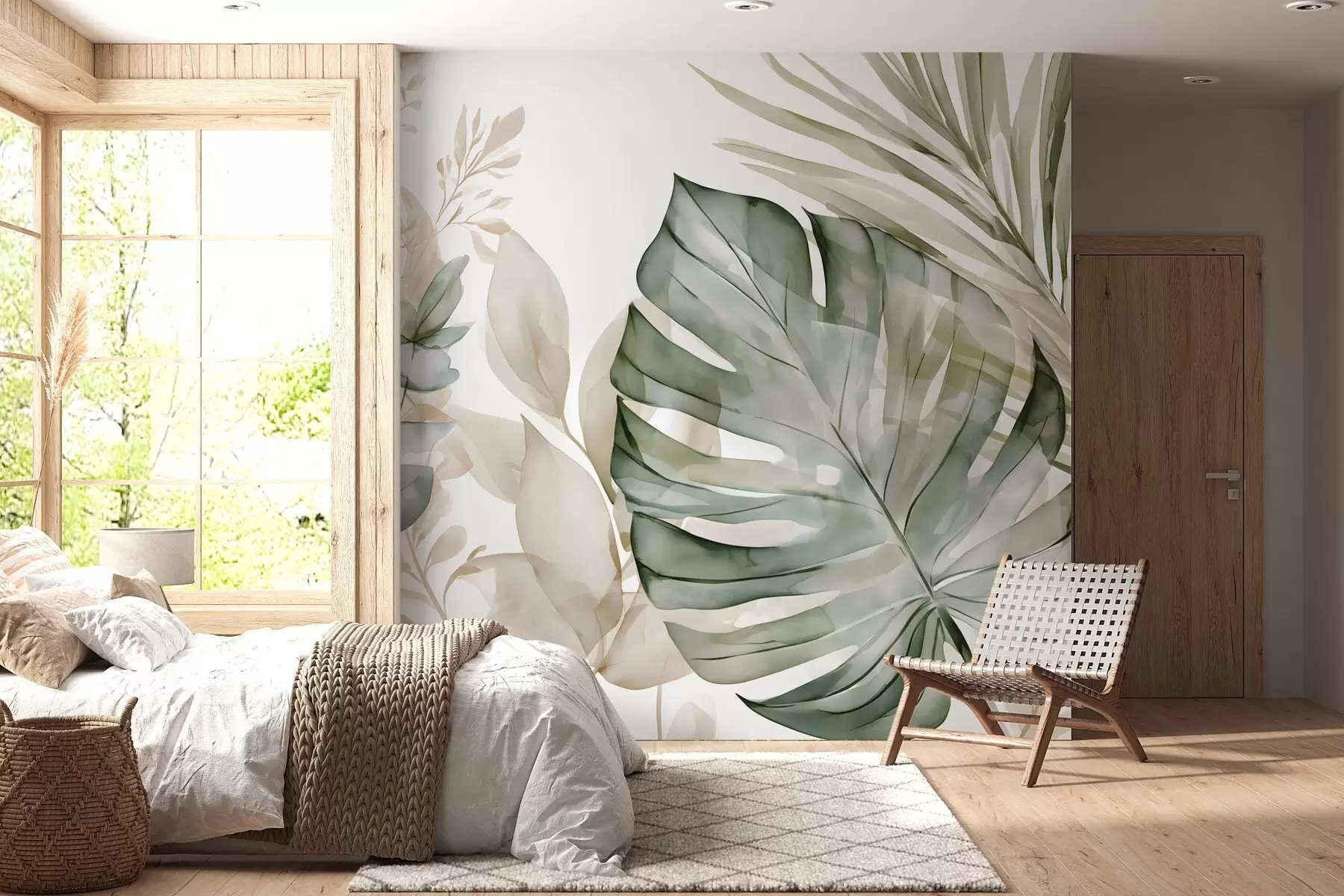 Papier peint photo Grandes feuilles tropicales dans un style aquarelle w05867