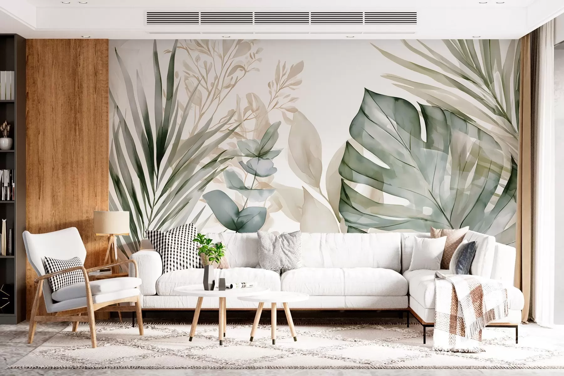 Fotobehang Grote tropische bladeren in aquarelstijl w05867
